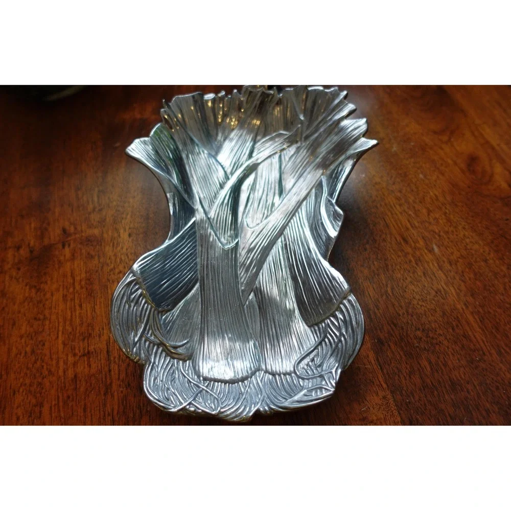 Vintage Fitz and Floyd pewter leeks dish serving tray